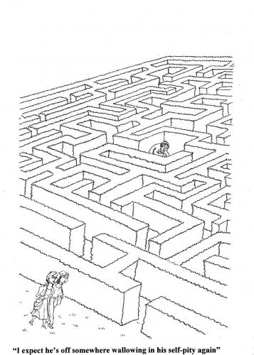 Cartoon: Maze (medium) by Ken tagged self,pity,in,maze,kummer,selbstmitleid,mitleid,labyrinth,ausweglosigkeit,trauer,sackgasse,psyche