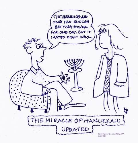 Cartoon: The Miracle of Hanukkah Updated (medium) by Hearing Care Humor tagged hanukkah,of,hard,battery,aid,hearing