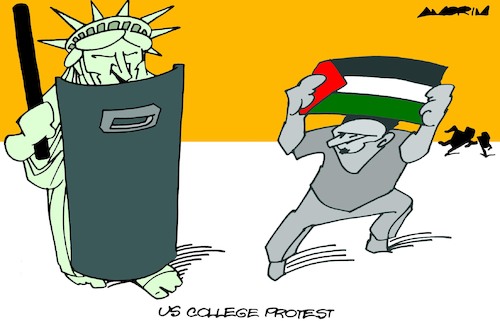 Cartoon: Statue of relative liberty (medium) by Amorim tagged usa,palestine,college,protests,statue,of,lyberty,usa,palestine,college,protests,statue,of,lyberty