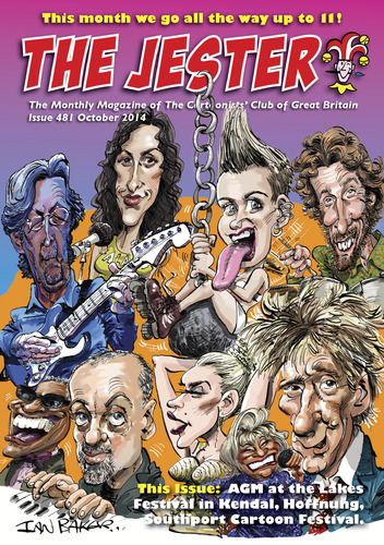 Cartoon: Jester Cover (medium) by Ian Baker tagged jester,cartoonists,club,of,great,britain,ian,baker,caricatures,artwork,music,rock,pop,blues,ginger,eric,clapton,alanis,morisette,rod,stewart,madonna