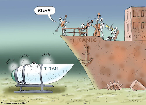 Cartoon: KLOPFGERÄUSCHE AUF DER TITAN (medium) by marian kamensky tagged klopfgeräusche,auf,der,titan,klopfgeräusche,auf,der,titan