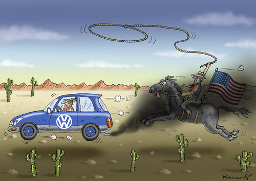 Cartoon: VOLKSWAGENWESTERN (medium) by marian kamensky tagged volkswagen,usa,abgasmanipulation,volkswagen,usa,abgasmanipulation