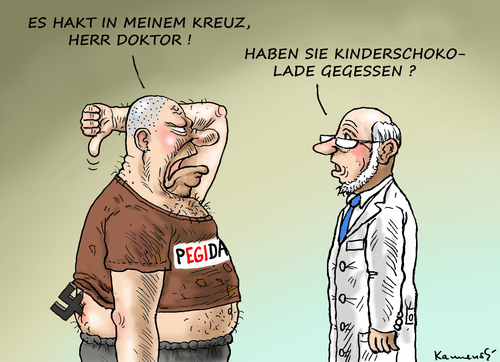 Cartoon: Vollpegidiot beim Arzt (medium) by marian kamensky tagged pegida,kinderschokolade,pegida,kinderschokolade
