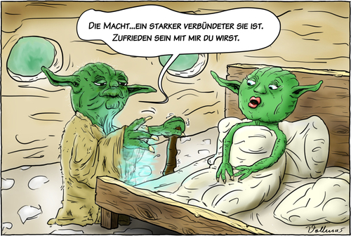 Cartoon: Yoda Privat (medium) by Andreas Vollmar tagged yoda,starwars,dagoba,schlafzimmer,macht,jedi