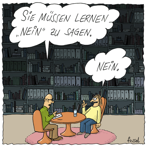 Cartoon: Man muss ja (medium) by fussel tagged ja,nein,sagen,neinsagen,jasager,therapie,gespräch