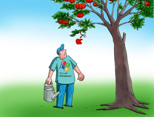 Cartoon: applemicro (medium) by Lubomir Kotrha tagged windows,apple,mac,operation,systems