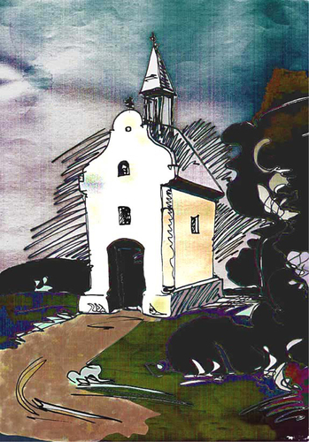 Cartoon: chapel (medium) by Jan Kment tagged church,religion,night,god,fear