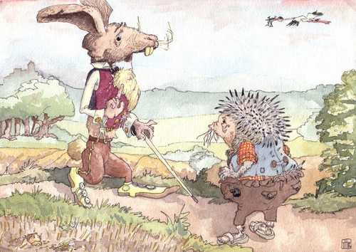 Cartoon: Wettlauf zwischen Hase und Igel (medium) by thomasH tagged igel,hase,illustration,märchen,grimms