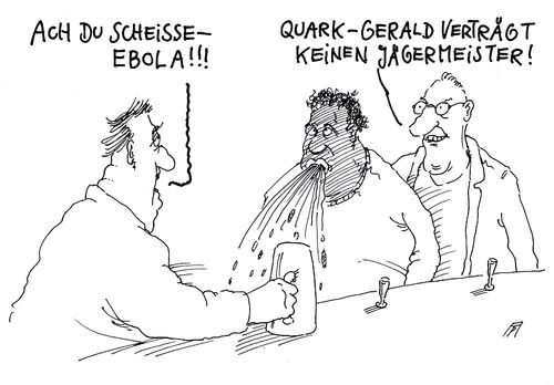 Cartoon: ebola (medium) by Andreas Prüstel tagged ebola,kneipe,jägermeister,cartoon,karikatur,andreas,pruestel,ebola,kneipe,jägermeister,cartoon,karikatur,andreas,pruestel