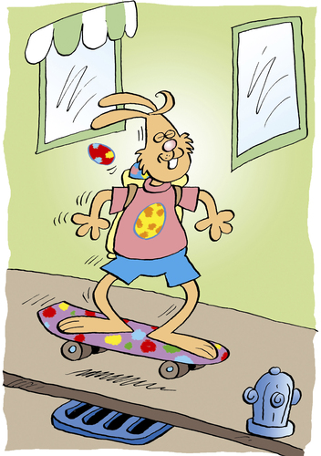 Cartoon: Osterhase (medium) by astaltoons tagged ostern,osterhase,skateboard,bunt,eier,ostereier