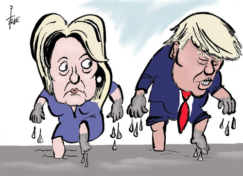 Cartoon: Clinton - Trump (medium) by tiede tagged hillary,clinton,donald,trump,usa,tiede,cartoon,karikatur,hillary,clinton,donald,trump,usa,tiede,cartoon,karikatur