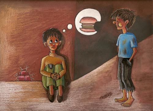 Cartoon: Hunger (medium) by menekse cam tagged hunger,children,street,human,rights,hungry,burger,poverty