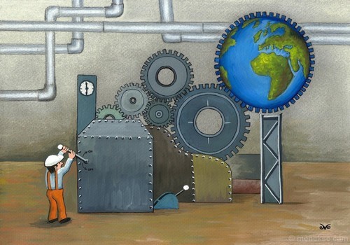 Cartoon: Producing Industry (medium) by menekse cam tagged producing,industry,wheels,world,factory,worker