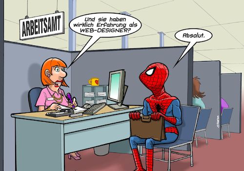 Cartoon: Arbeitsamt (medium) by Chris Berger tagged spinne,spiderman,netz,webdesigner,arbeitsamt,spinne,spiderman,netz,webdesigner,arbeitsamt