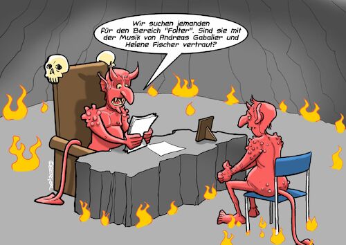 Cartoon: Bewerbung (medium) by Chris Berger tagged hölle,teufel,bewerbung,folter,gabalier,fischer,hölle,teufel,bewerbung,folter,gabalier,fischer