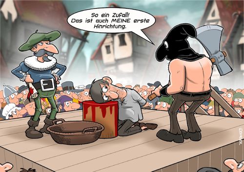 Cartoon: Hinrichtung (medium) by Chris Berger tagged henker,köpfen,hinrichtung,mittelalter,novize,henker,köpfen,hinrichtung,mittelalter,novize