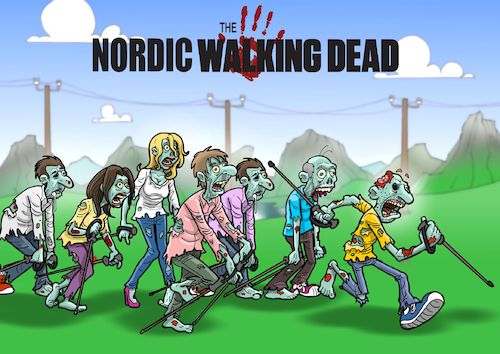 Cartoon: Nordic Walking Dead (medium) by Chris Berger tagged zombies,walking,dead,fernsehserie,tv,streamen,zombies,walking,dead,fernsehserie,tv,streamen