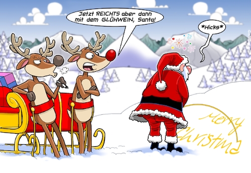 Cartoon: Pipi (medium) by Chris Berger tagged glühwein,pinkeln,santa,rentiere,glühwein,pinkeln,santa,rentiere