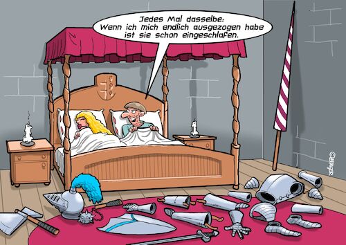 Cartoon: Probleme des Rittertums (medium) by Chris Berger tagged ritter,rüstung,beischlaf,dame,zeit,dauer,schlaf,ritter,rüstung,sex,beischlaf,dame,zeit,dauer,schlaf
