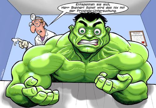Cartoon: Proktologe (medium) by Chris Berger tagged proktologe,prostata,untersuchung,hulk,banner,marvel,superheld,proktologe,prostata,untersuchung,hulk,banner,marvel,superheld