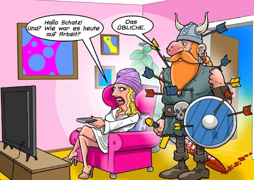 Cartoon: Vikings (medium) by Chris Berger tagged wikinger,arbeit,brandschatzen,plündern,büro,frau,hausfrau,wikinger,arbeit,brandschatzen,plündern,büro,frau,hausfrau