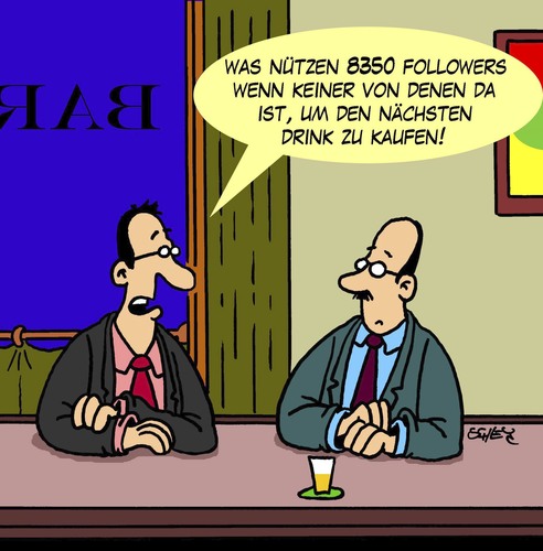 Cartoon: Followers (medium) by Karsten Schley tagged twitter,computer,technik,kommunikation,gesellschaft,gastronomie,bars,alkohol,männer,deutschland,twitter,computer,technik,kommunikation,gesellschaft,alkohol