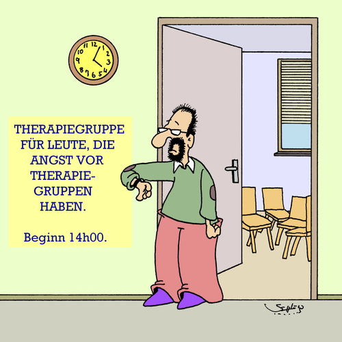 Cartoon: KEINE Angst!! (medium) by Karsten Schley tagged psychologie,therapie,gesundheit,psychologen,zeit,pünktlichkeit,angst,krankheit,psychologie,therapie,gesundheit,psychologen,zeit,pünktlichkeit,angst,krankheit
