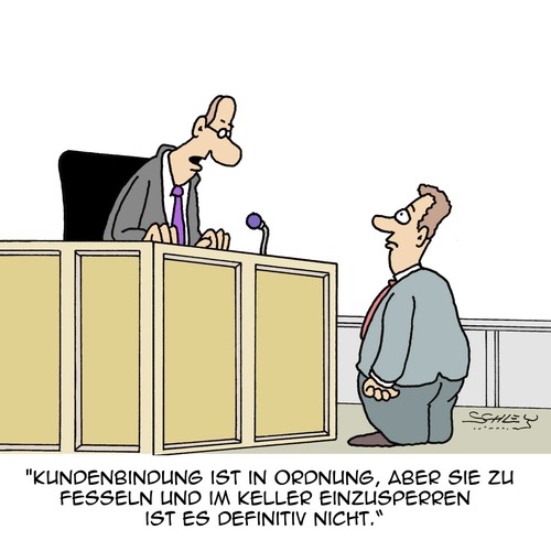 Cartoon: SO geht Kundenbindung! (medium) by Karsten Schley tagged wirtschaft,business,kunden,verkaufen,verkäufer,kundenbindung,gesetz,wettbewerb,kriminalität,wirtschaft,business,kunden,verkaufen,verkäufer,kundenbindung,gesetz,wettbewerb,kriminalität