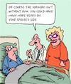 Cartoon: Risky Surgery (small) by Karsten Schley tagged health,medical,doctors,patients,marriage,relationships,men,women,professions,love