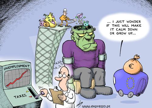 Cartoon: Crisis monster (medium) by rodrigo tagged crisis,europe,eu,economy,financial,wall,street,nasdaq,dow,jones