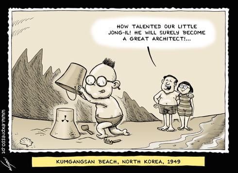 Cartoon: The Nuclear Builder (medium) by rodrigo tagged nuclear,program,energy,kim,jong,il,north,korea