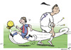 Cartoon: Messianic contest (small) by rodrigo tagged messi,football,cristiano,ronaldo,barcelona,real,madrid,argentina,portugal,soccer,ballon,dor