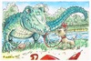 Cartoon: Krokodilstränen (small) by KritzelJo tagged krokodilstränen,schnappi,krokodil,hündchen,schleife,bach,bäume,regenschirm,handtasche,hundeleine