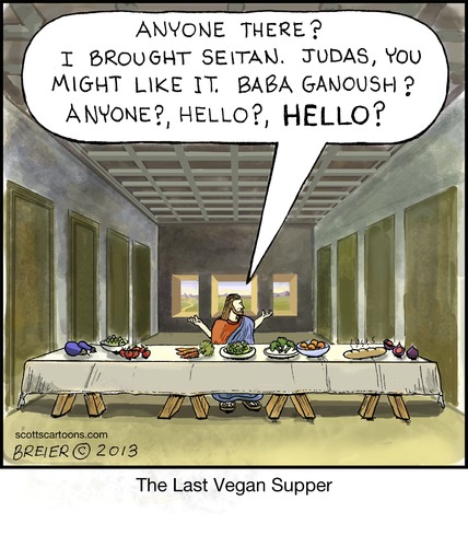 Cartoon: The Last Vegan Supper (medium) by noodles tagged last,supper,jesus,leonardo,davinci,vegan
