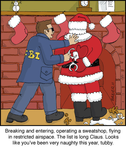 Cartoon: White-Collar Criminal (medium) by noodles tagged handcuffs,busted,holidat,fbi,santa,christmas