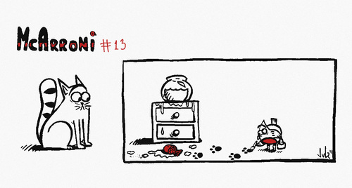 Cartoon: McArroni nro. 13 (medium) by julianloa tagged incriminate,death,fish,cat,bird,mcarroni