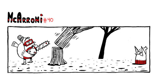 Cartoon: McArroni nro. 40 (medium) by julianloa tagged sawing,tree,amadeo,bird,mcarroni