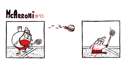 Cartoon: McArroni nro. 43 (medium) by julianloa tagged mcarroni,bird,amadeo,tenis,burger,sports