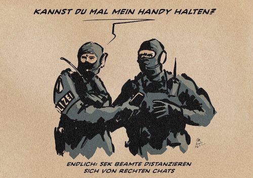 Cartoon: Eigendistanz des SEK (medium) by Guido Kuehn tagged polizei,sek,nazis,chatgruppen,seehofer,rechte,polizei,sek,nazis,chatgruppen,seehofer,rechte