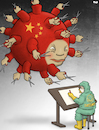 Cartoon: Censorship Virus (small) by Tjeerd Royaards tagged coronavirus,disease,china,censorship,press,cartoonist,news,satire,sick,xi,jinping
