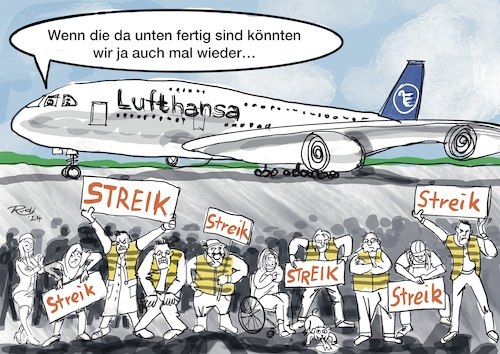 Cartoon: Das totale Chaos (medium) by Rudissketchbook tagged verdi,lufthansa,bahn,öffentlicher,dienst