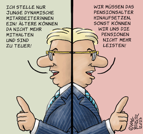 Cartoon: Pensionsalter (medium) by Karl Berger tagged pension,rente,pensionsalter,rentenalter,arbeitsfähigkeit,chef