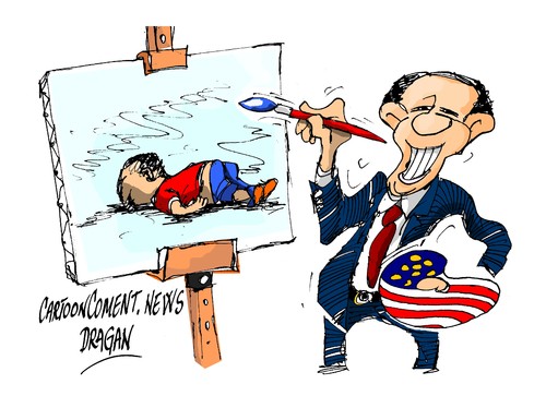 Cartoon: huella grafica (medium) by Dragan tagged huella,grafica,siria,pateras,refujiados