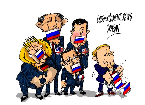 Cartoon: Vladimir Putin-aliados (medium) by Dragan tagged barack,obama,vladimir,putin,angela,merkel,siria,politics,cartoon