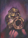 Cartoon: Louis Armstrong (small) by David Pugliese tagged jazz,louis,armstrong,caricature,oil,painting