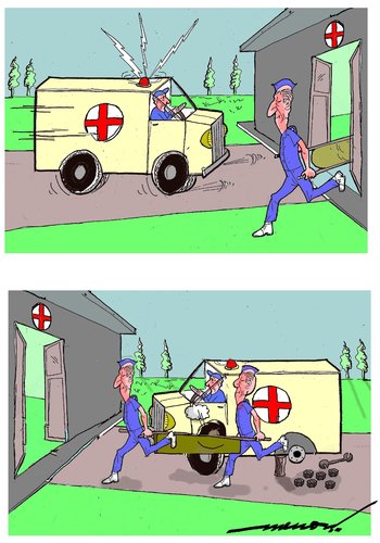 Cartoon: dire emergency (medium) by kar2nist tagged ambulance,emergency,puncture,tyre,hospital