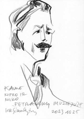 Cartoon: A performance in a museum (medium) by Kestutis tagged sketch,actor,singer,kestutis,lithuania,museum,pianist