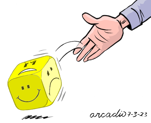 Cartoon: Choosing mood (medium) by Cartoonarcadio tagged happy,face,mood,people