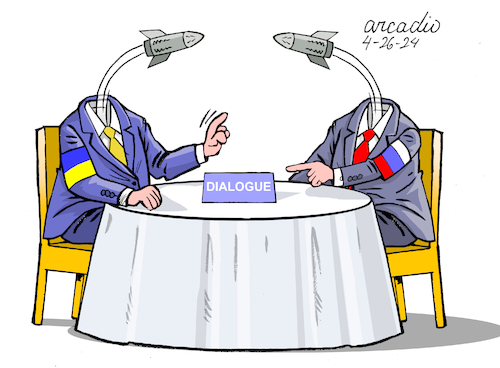 Cartoon: Dialogue without heads. (medium) by Cartoonarcadio tagged wars,dialogue,peace,ukraine,russia
