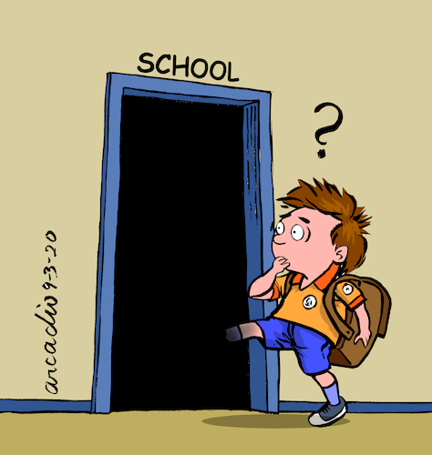 Cartoon: School in times of coronavirus. (medium) by Cartoonarcadio tagged children,schools,europe,world,pandemic